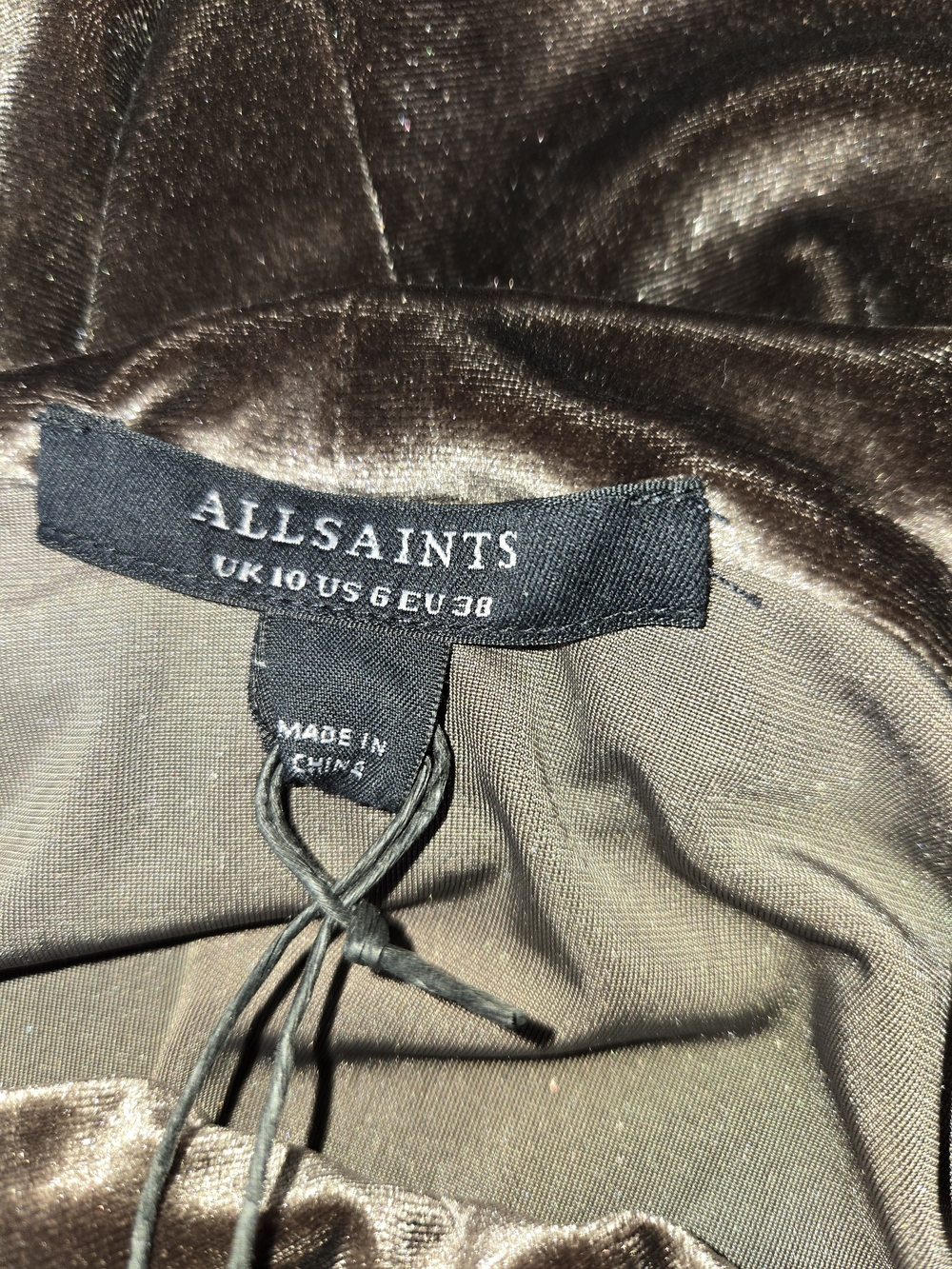 NWT All Saints Brown Velvet Off-Shoulder Top Long Sleeve Blouse Asymmetrical 6 - Picture 8 of 11
